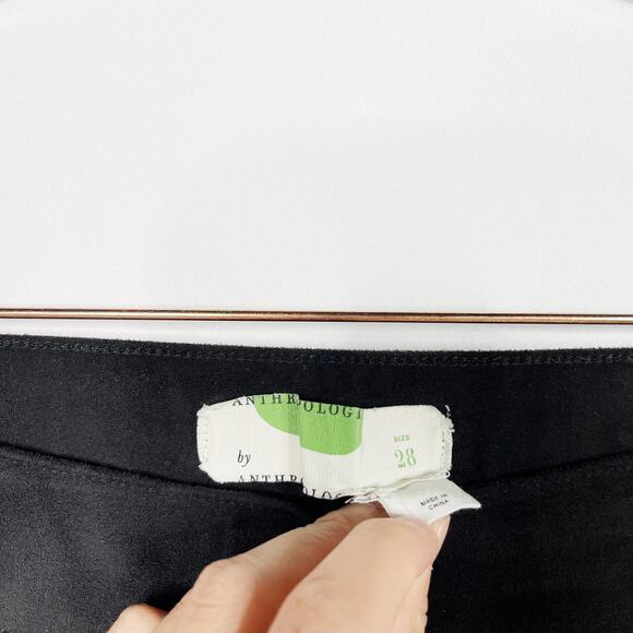 Anthropologie Black Faux Suede Leather Patched Skinny Leg Pants 28 Zip Ankle - Picture 8 of 13